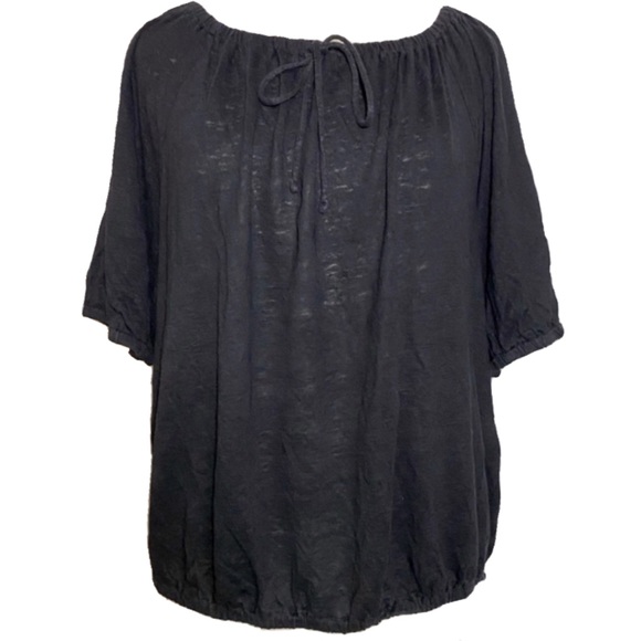 LOFT Black Linen Peasant Short Sleeve Top, XL & XXL - Picture 4 of 16